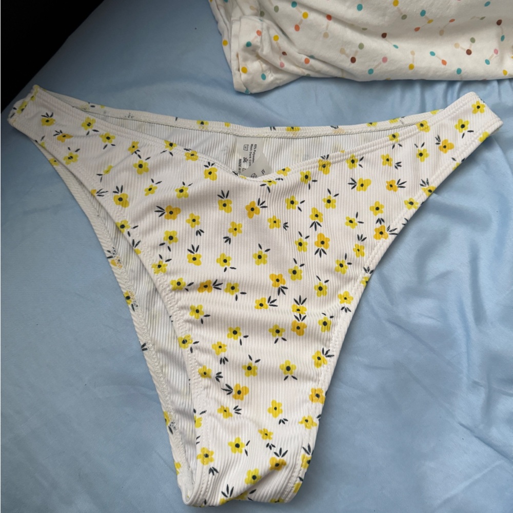 SHEIN White and Yellow Floral Bikini Bottom